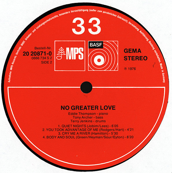 Eddie Thompson : No Greater Love (LP, Album)