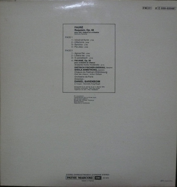 Gabriel Fauré, Daniel Barenboim, Sheila Armstrong, Dietrich Fischer-Dieskau, Edinburgh Festival Chorus, Orchestre De Paris : Requiem (LP)