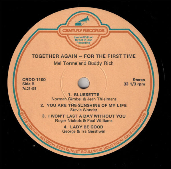 Mel Tormé And Buddy Rich : Together Again For The First Time (LP, Ltd, dir)