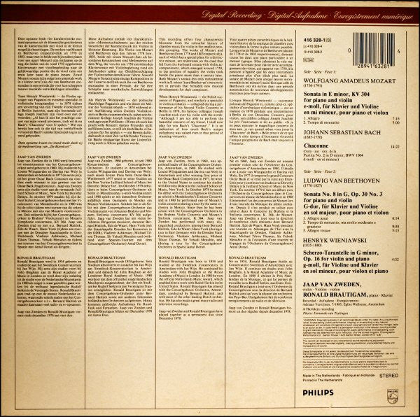 Jaap Van Zweden · Ronald Brautigam, Johann Sebastian Bach / Wolfgang Amadeus Mozart / Ludwig Van Beethoven / Henryk Wieniawski : Jaap Van Zweden ▪ Ronald Brautigam  J.S. Bach / Mozart / Beethoven / Wieniawski (LP, Album)