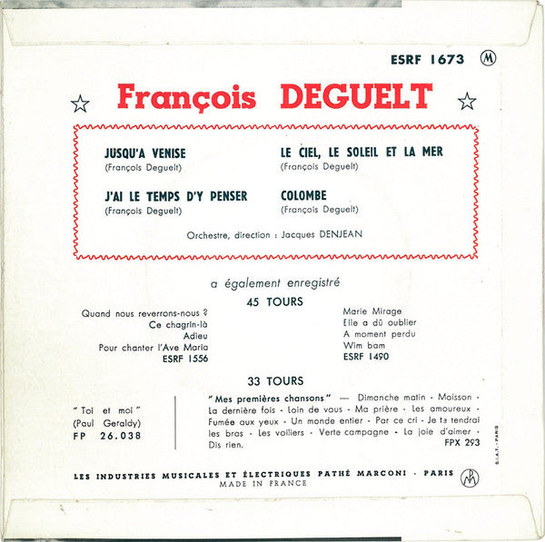 François Deguelt : Jusqu'à Venise (7", EP)