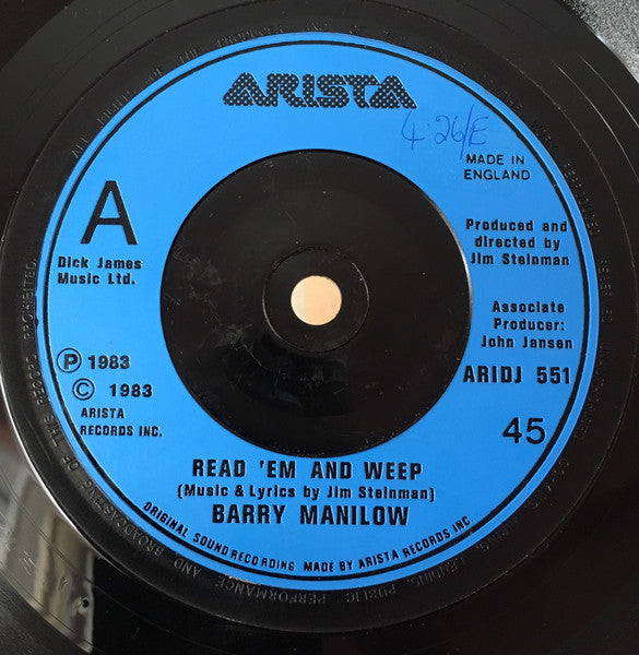 Barry Manilow : Read 'Em And Weep (7", Single, Promo)