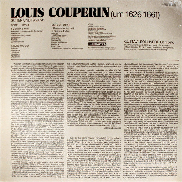 Louis Couperin - Gustav Leonhardt : Suiten Und Pavane (LP, Album, RE)
