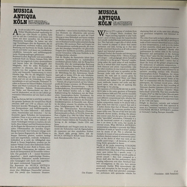 Johann Pachelbel · Johann Sebastian Bach · Georg Friedrich Händel · Antonio Vivaldi - Musica Antiqua Köln, Reinhard Goebel : Pachelbel: Kanon & Gigue · J.S. Bach · Handel · Vivaldi (LP)