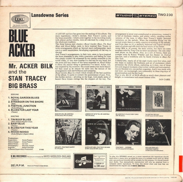 Mr. Acker Bilk* And The Stan Tracey Big Brass : Blue Acker (LP, Album)