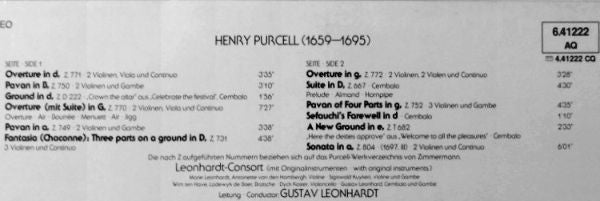 Henry Purcell - Leonhardt-Consort : Consort-Musik Für Streicher Und Cembalo = Consort Music For Strings And Harpsichord (LP, RE)
