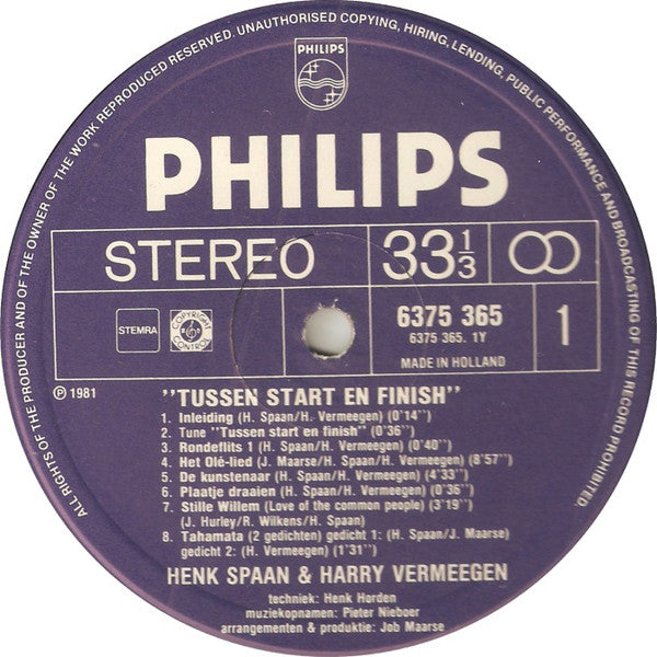 Henk Spaan & Harry Vermeegen : Tussen Start En Finish (LP)