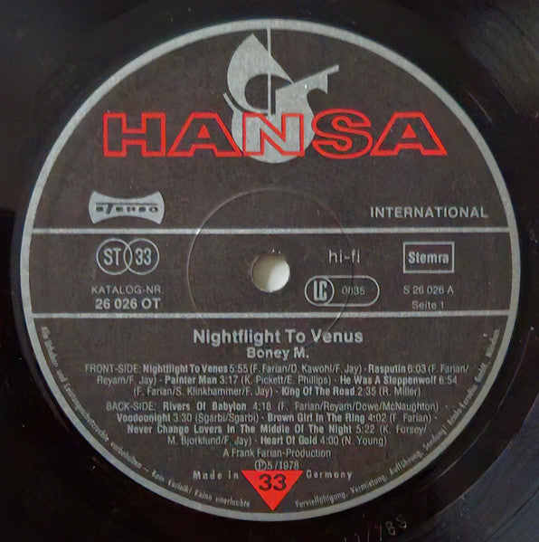 Boney M. : Nightflight To Venus (LP, Album, Thi)