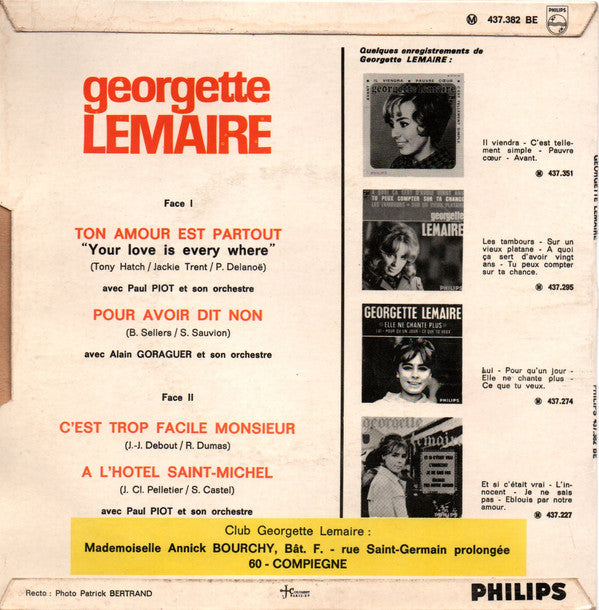 Georgette Lemaire : Ton Amour Est Partout (7", EP)