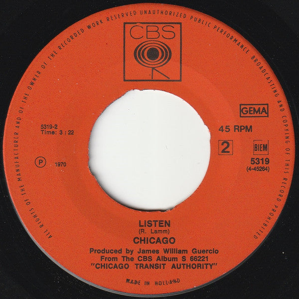Chicago (2) : Does Anybody Really Know What Time It Is? / Listen (7", Single)