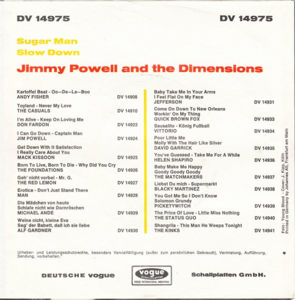 Jimmy Powell And The Dimensions* : Sugar Man (7", Single)