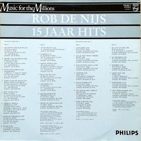 Rob de Nijs : 15 Jaar Hits (2xLP, Comp, RE)