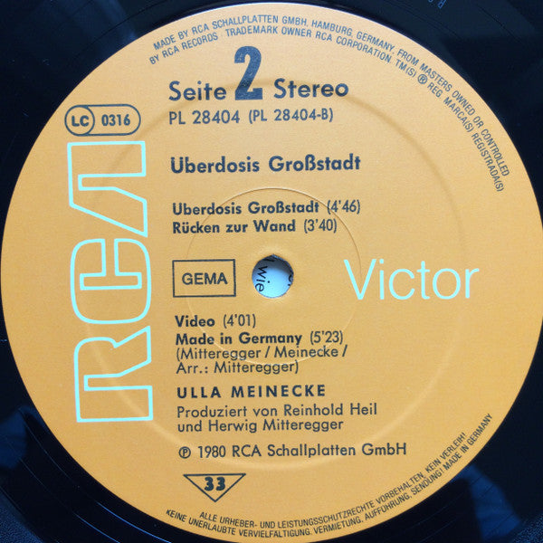 Ulla Meinecke : Überdosis Großstadt (LP, Album)