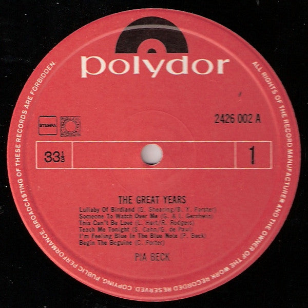 Pia Beck : The Great Years (LP, Comp)
