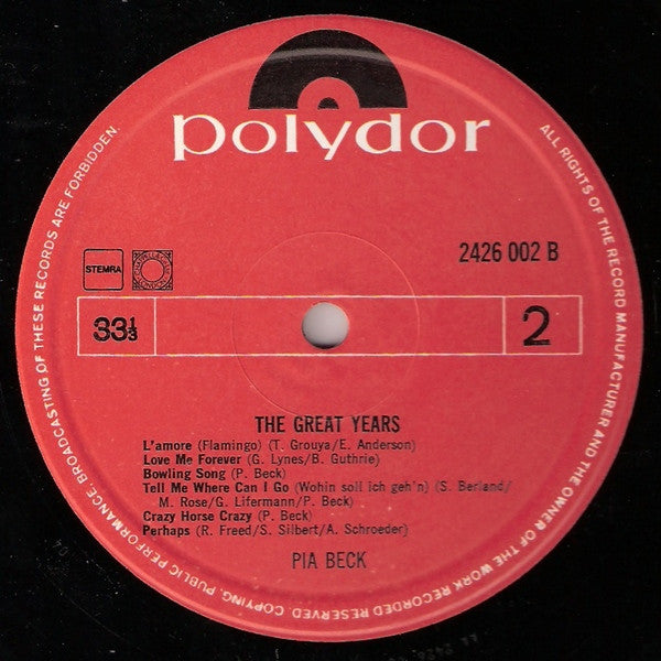 Pia Beck : The Great Years (LP, Comp)