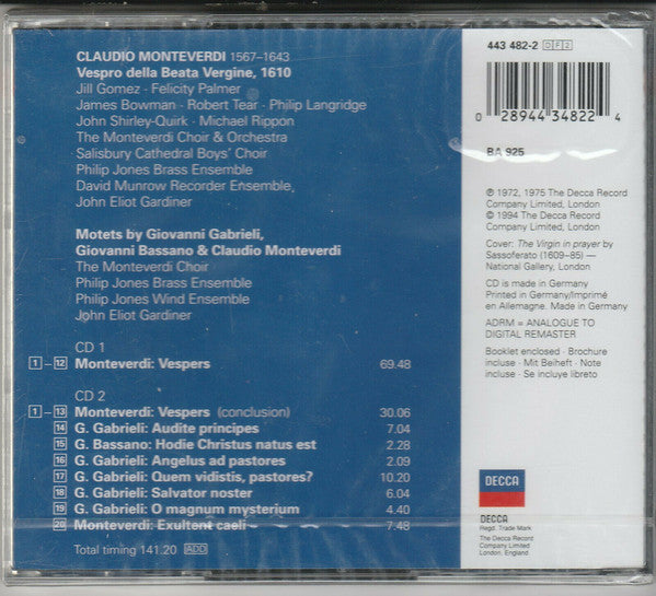 Claudio Monteverdi - The Monteverdi Choir & The Monteverdi Orchestra, John Eliot Gardiner : Vespro Della Beata Vergine 1610 (2xCD, Comp, RM)