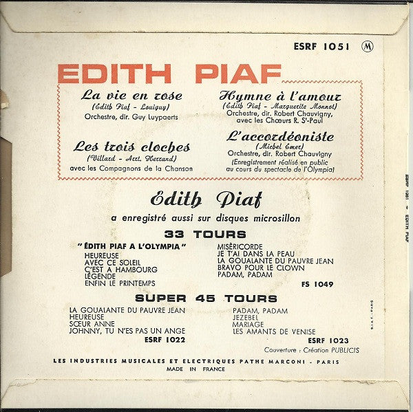 Edith Piaf : La Vie En Rose (7", EP, RE)