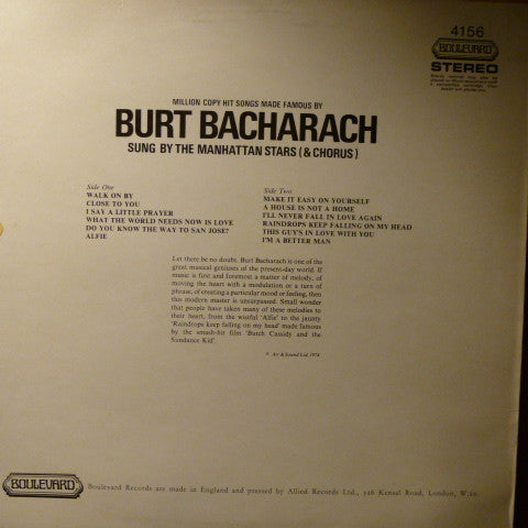 The Manhattan Stars : Million Copy Hit Songs Made Famous By Burt Bacharach Sung By The Manhattan Stars (LP)
