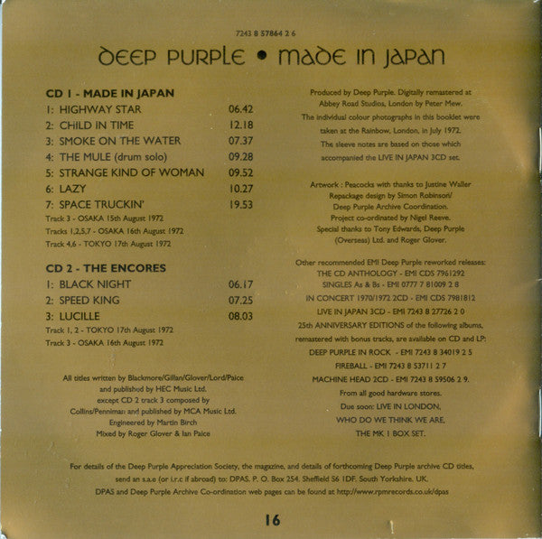 Deep Purple : Made In Japan (2xCD, Album, RE, RM)