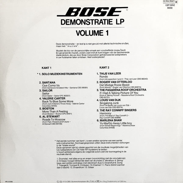 Various : Bose Demonstration Album Vol.1/Bose Demonstratie LP Volume 1 (LP, Comp)