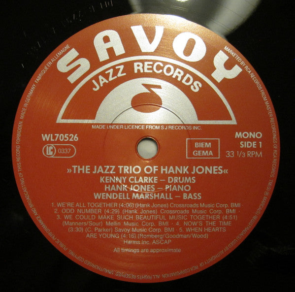 Hank Jones : The Jazz Trio Of Hank Jones (LP, Album, Mono, RE)