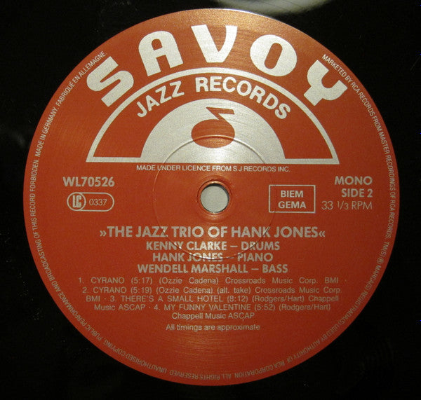 Hank Jones : The Jazz Trio Of Hank Jones (LP, Album, Mono, RE)