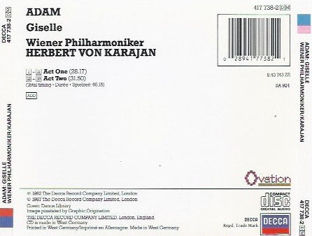 Adolphe C. Adam / Herbert Von Karajan, Wiener Philharmoniker : Giselle (CD, Album, RM)