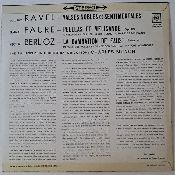 Ravel*, Fauré*, Berlioz* - The Philadelphia Orchestra, Charles Munch : Valses Nobles Et Sentimentales / Pelleas Et Melisande / La Damnation De Faust (Extraits) (LP)