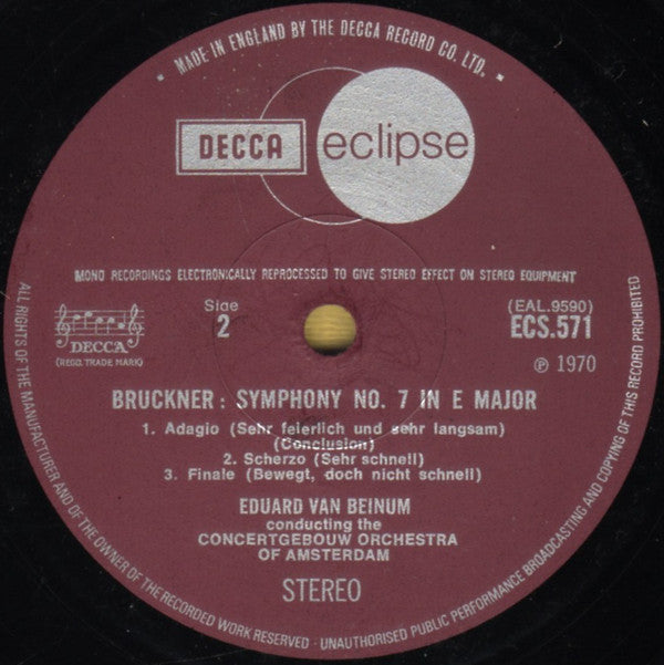 Anton Bruckner - Concertgebouworkest, Eduard Van Beinum : Symphony No. 7 In E Major (LP, RE, RM, Red)