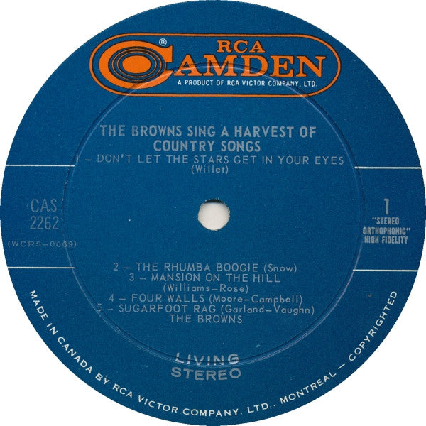 The Browns (3) : The Browns Sing A Harvest Of Country Songs (LP, Comp)