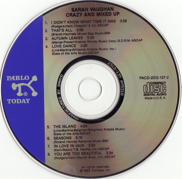 Sarah Vaughan : Crazy And Mixed Up (CD, Album, RM)