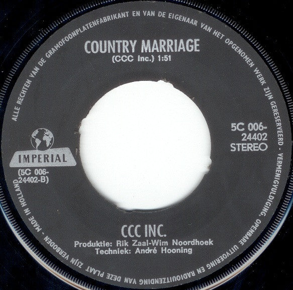 C.C.C. Inc. : On A Junction / Country Marriage (7", Single)