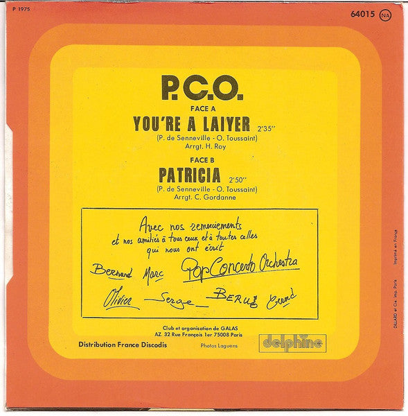 Pop Concerto Orchestra : You're A Laiyer (7", Single)