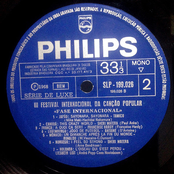 Various : III Festival Internacional Da Canção Popular Rio (Fase Internacional) (LP, Comp)