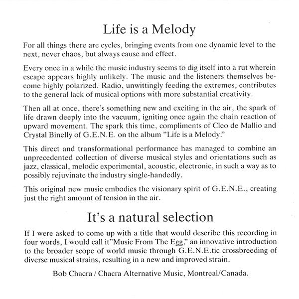 G.E.N.E. : Life Is A Melody (CD, Album)