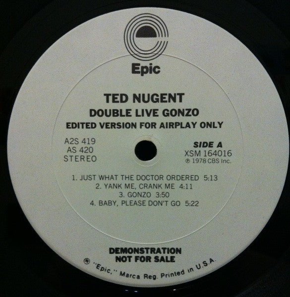 Ted Nugent : Double Live Gonzo! Edited Version For Airplay Only (LP, Promo)