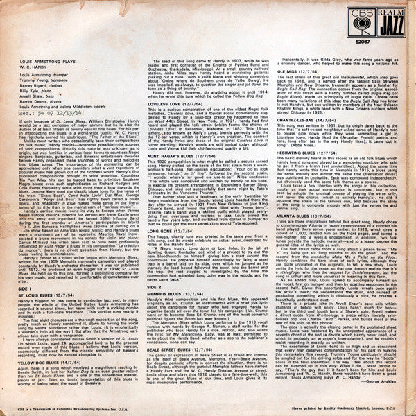 Louis Armstrong : Louis Armstrong Plays W.C. Handy (LP, Album, Mono, RE)