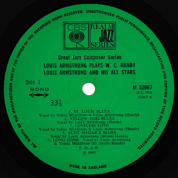 Louis Armstrong : Louis Armstrong Plays W.C. Handy (LP, Album, Mono, RE)