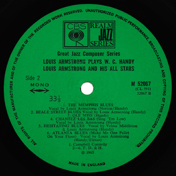 Louis Armstrong : Louis Armstrong Plays W.C. Handy (LP, Album, Mono, RE)