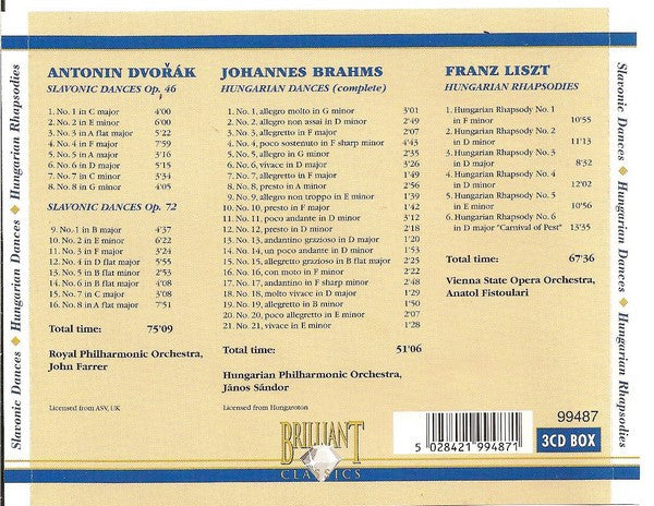 Antonín Dvořák / Johannes Brahms / Franz Liszt : Slavonic Dances  / Hungarian Dances  / Hungarian Rhapsodies (3xCD, Comp)