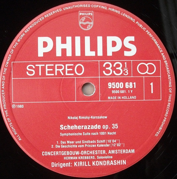 Nikolai Rimsky-Korsakov, Concertgebouworkest, Herman Krebbers, Kiril Kondrashin : Scheherazade (LP)
