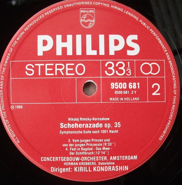 Nikolai Rimsky-Korsakov, Concertgebouworkest, Herman Krebbers, Kiril Kondrashin : Scheherazade (LP)