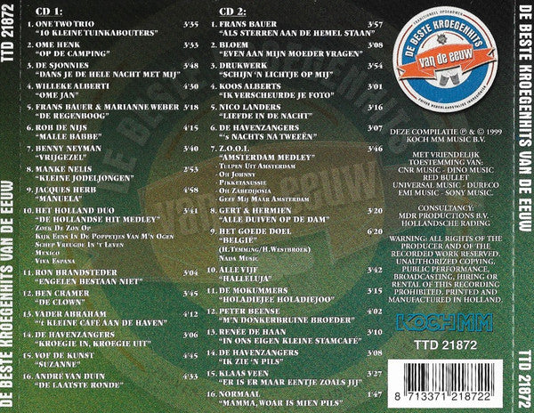 Various : De Beste Kroegenhits Van De Eeuw (2xCD, Comp)