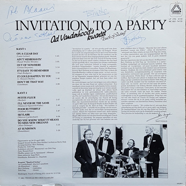 Ad Van Den Hoed Kwartet : Invitation To A Party (LP, Album)
