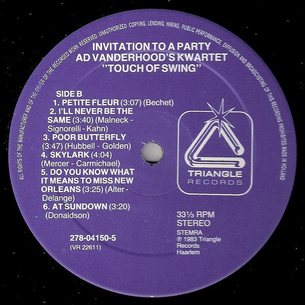 Ad Van Den Hoed Kwartet : Invitation To A Party (LP, Album)