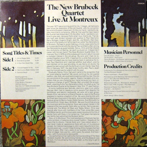 The New Brubeck Quartet : Live At Montreux (LP, Album)