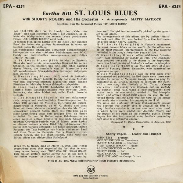 Eartha Kitt With Shorty Rogers And His Giants : St. Louis Blues (7", EP)