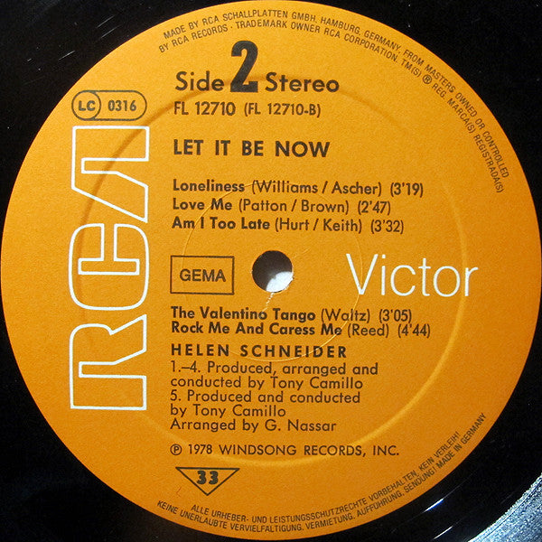 Helen Schneider : Let It Be Now (LP, Album)