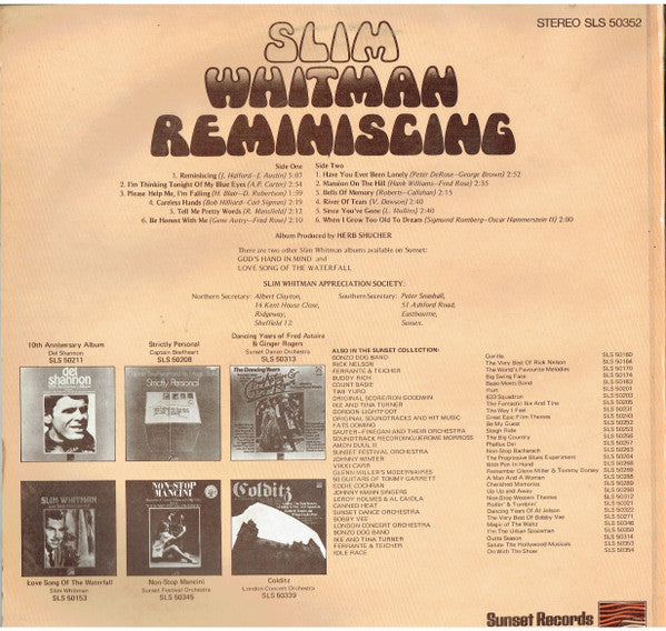 Slim Whitman : Reminiscing (LP, Album, RE)
