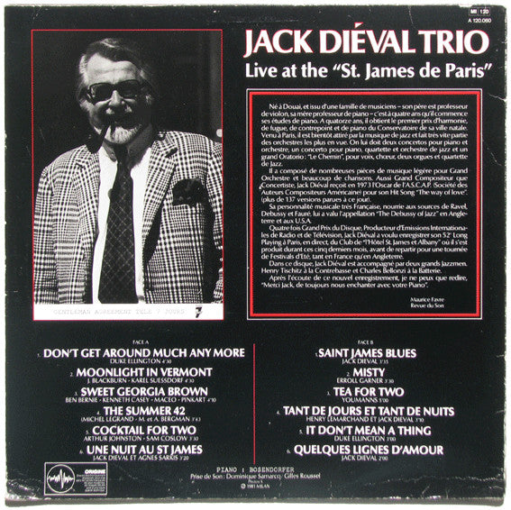 Jack Diéval Trio : Live At The "St. James De Paris" (LP, Album)